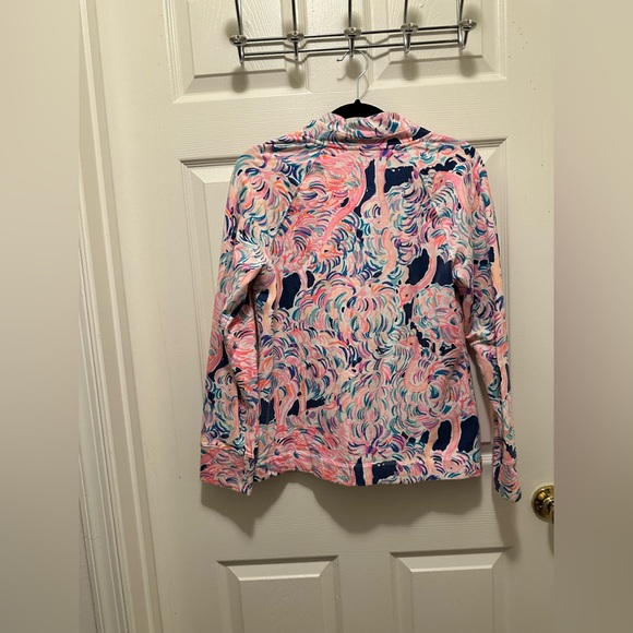 Lilly Pulitzer Skipper Half Zip Pullover Flamingo Head in the Sand - Picture 2 of 4